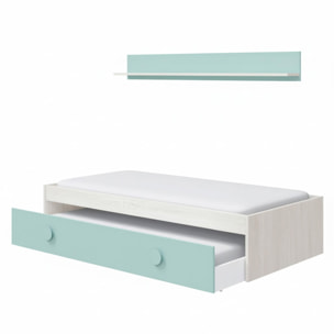 Letto Singolo A Scomparsa Per Ragazzi Con Letto Estraibile E Mensola A Muro Salvaspazio Per Cameretta Camera 201x43x98 Cm Bianco Alpi e Verde Acqua