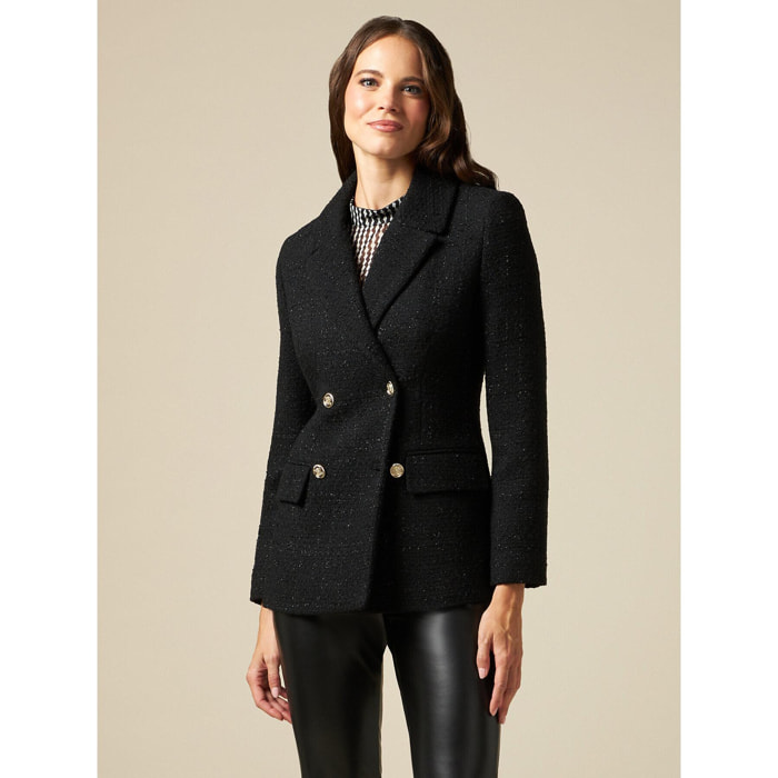 Oltre - Blazer doble botonadura de tweed - Negro