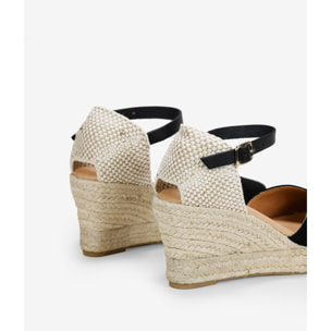 Alpargatas de piel negras con cuña de esparto