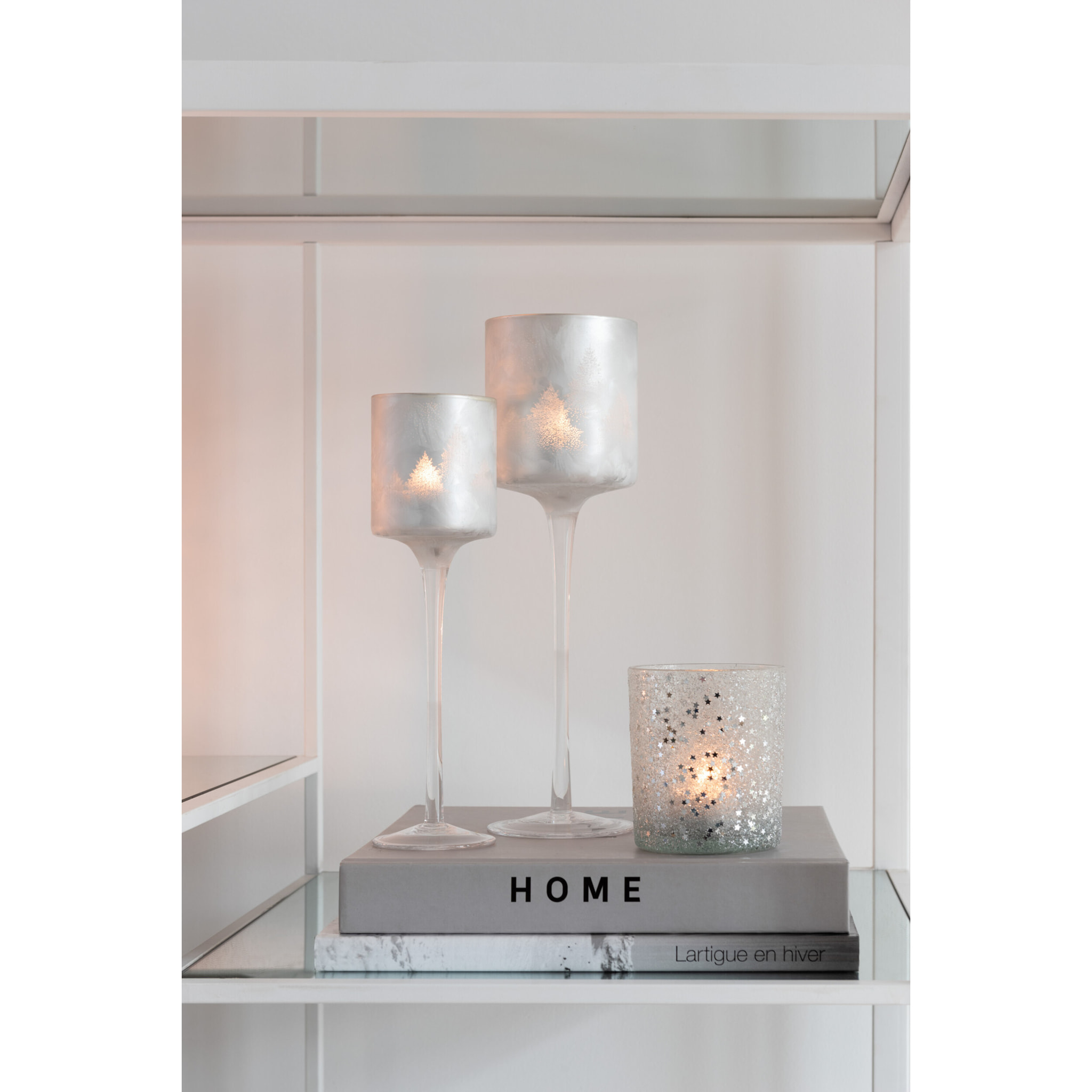 J-Line photophore Etoiles - verre - argent - 2 pcs