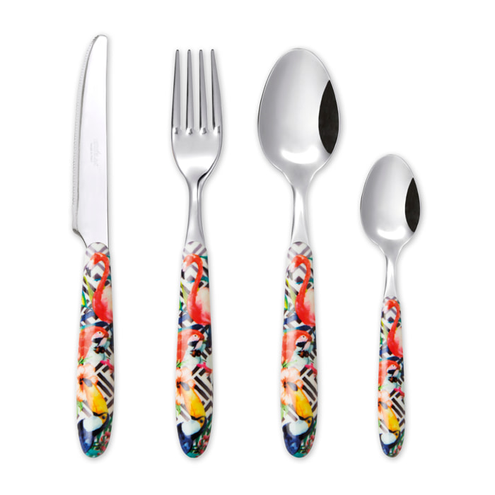 Service de 24 couverts Excelsa- Tropical Chic, Acier Multicolore (6 cuillères, 6 fourchettes, 6 couteaux, 6 cuillères à café)