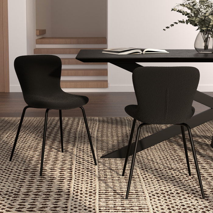 Lot de 2 chaises effet laine bouclette noire et pieds en métal - Koko