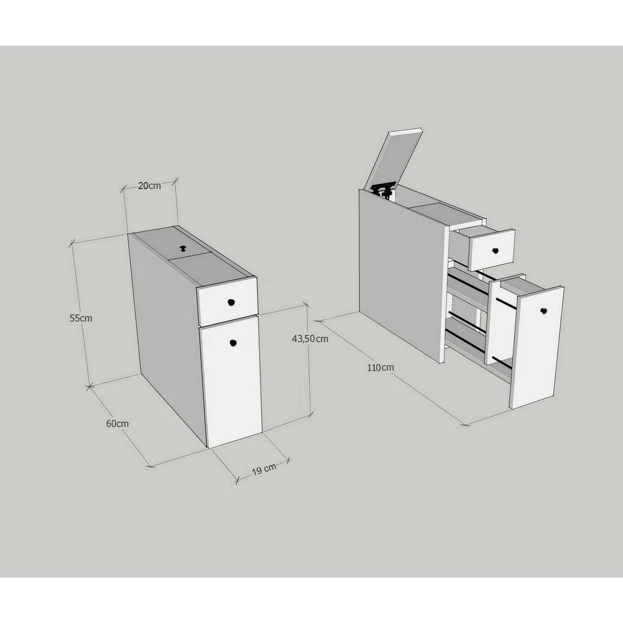 Mobile sottolavabo Dmagon, Mobiletto da bagno, Contenitore porta lavabo, Armadio per lavandino, 20x60h55 cm, Antracite