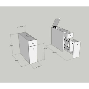 Mobile sottolavabo Isidora, Mobiletto da bagno, Contenitore porta lavabo, Armadio per lavandino, 20x60h55 cm, Antracite
