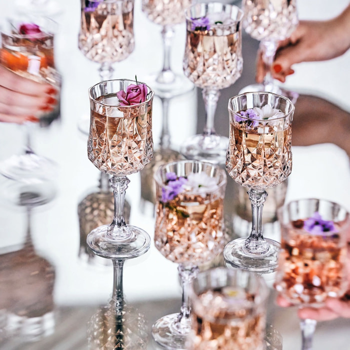 Ensemble 24 pièces, verres à pied et verres à eau Longchamp - Cristal d'Arques