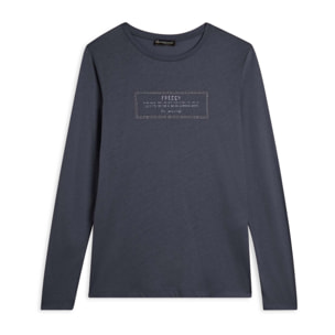 T-shirt donna lunga con spacchi e grafica brillante