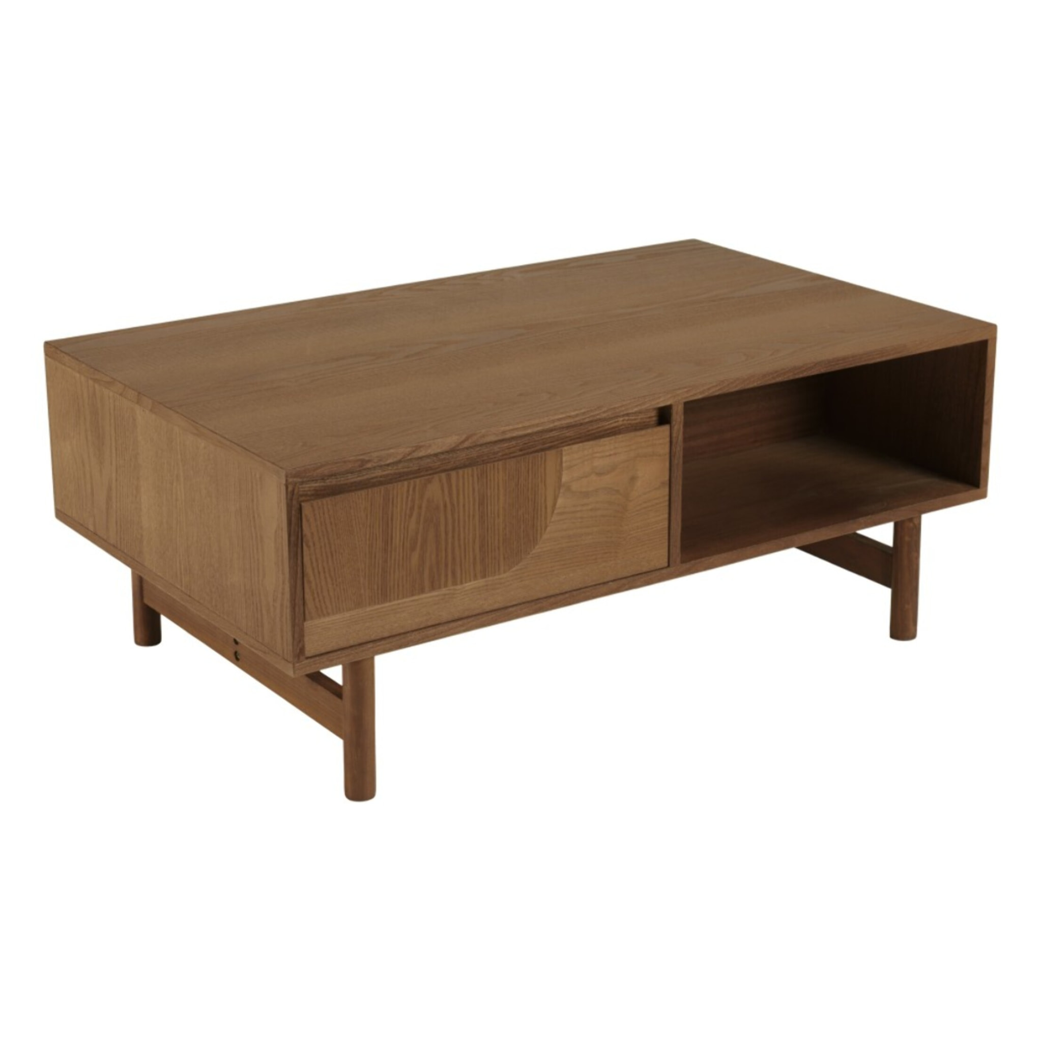 MARIO - Table basse couleur naturelle 2 tiroirs motif arrondi 2 niches