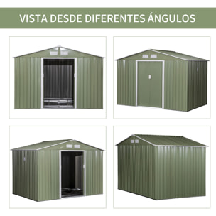 Cobertizo de Jardín Exterior 277x195x192 cm Caseta de Jardín Metálica para Almacenamiento de Herramientas con Base Incluida y 4 Ventanas 4,83 m² Verde Claro