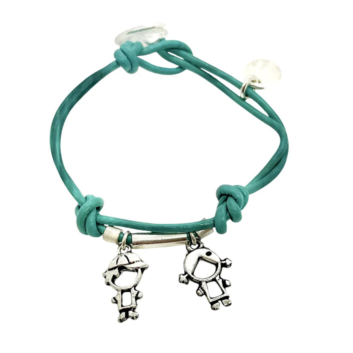 Pulsera cuero charm niño y niña plata chapado cuero turquesa