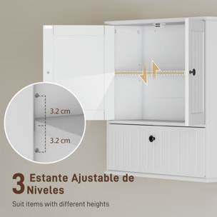 Armario de Baño de Pared, Mueble de Baño Colgar Rústico con Estante Ajustable, Doble Puerta, Puerta Abatible y Cierre Magnético, para Cocina, Lavadero, sobre el Inodoro, Blanco