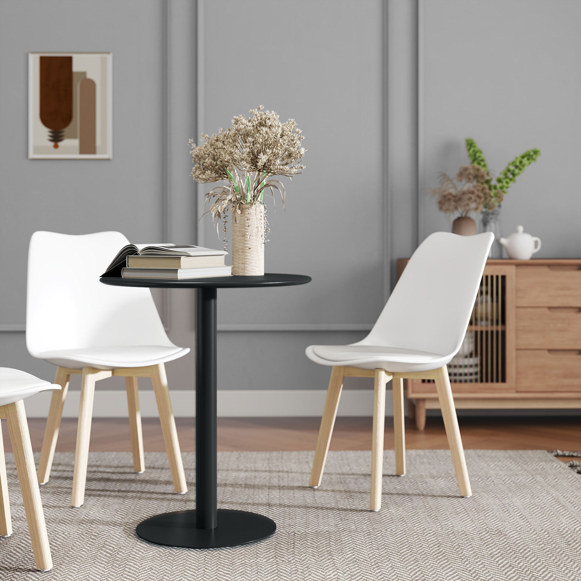 Mesa de Comedor Redonda para 2 Personas Mesa de Cocina de Acero para Interior y Exterior Ø60x72 cm Negro