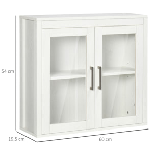 Armario de Baño de Pared con 2 Puertas de Vidrio Estante Ajustable 60x19,5x54 cm