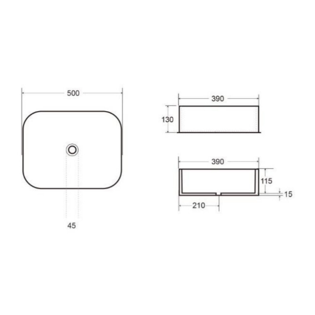 Vasque à poser Infinitio 50 x 39 x 13 cm sans trop-plein, blanc mat (SATINF5039M)