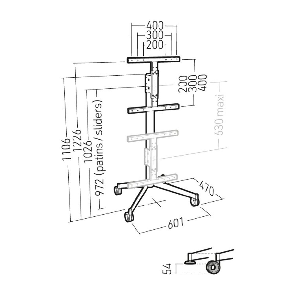 Pied TV ERARD KANA1200L METAL 30 à 55 pouces