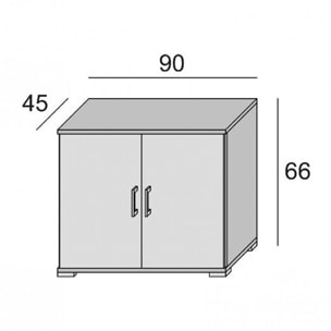 Armadio multiuso Bucaneve, Mobile lineare a 2 Ante battenti con ripiano, Mobile da ingresso, Scarpiera moderna, 100% Made in Italy, Cm 90x45h66, Rovere e Bianco