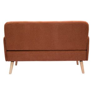 Canapé scandinave 2 places en tissu effet velours texturé terre brûlée et bois clair ISKO