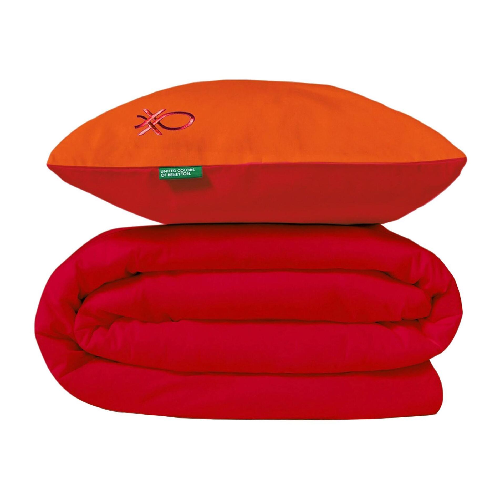 Set de cama 90-100 cm 100% algodón - funda nórdica reversible 150x210cm + sábana bajera 100x200+30cm + funda de almohada 50x70cm - rojo y naranja rainbow benetton