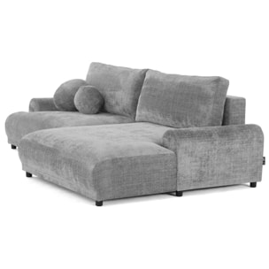 Nelly - canapé d'angle droit 4 places convertible avec coffre en velours texturé - Gris