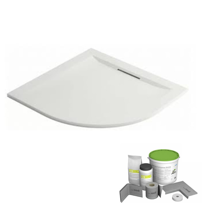 Pack receveur de douche antidérapant 90 x 90 Flight Pure quart de rond blanc + Kit d'étanchéité WEDI + Pieds