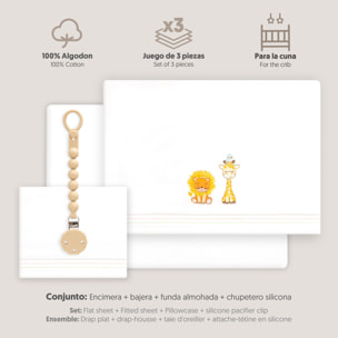 Triptico Cuna Leon Jirafa Pajarito + Broche Blanco