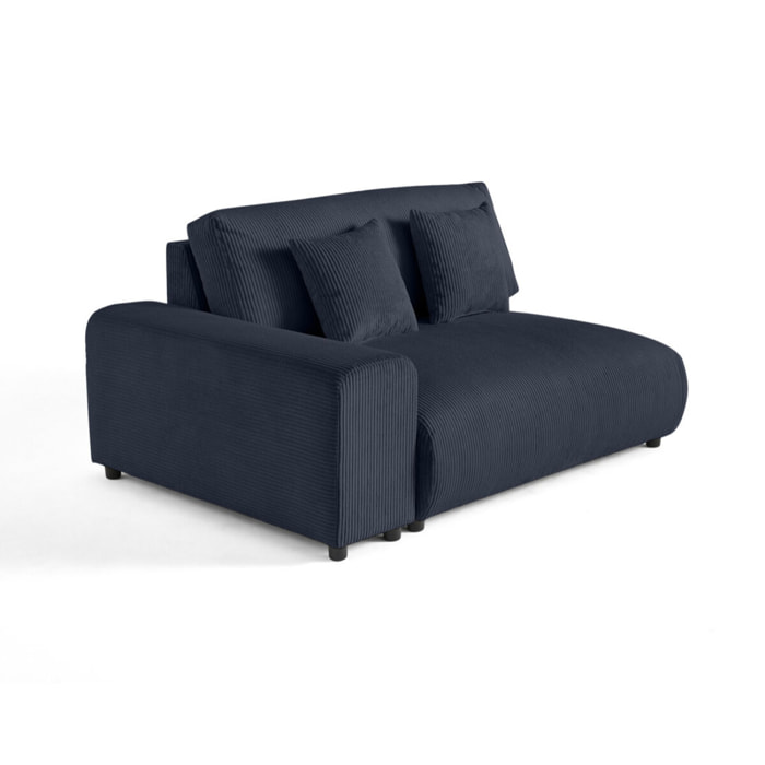Garance - module d'assise 2 places avec accoudoir gauche - en velours côtelé - Bleu nuit