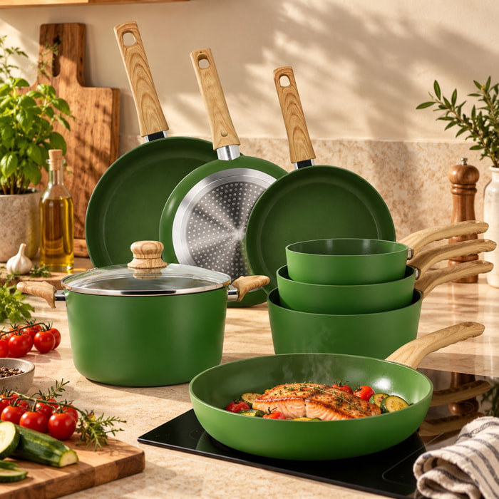 Batterie de cuisine 7 pièces en céramique olive - tous feux KAKI