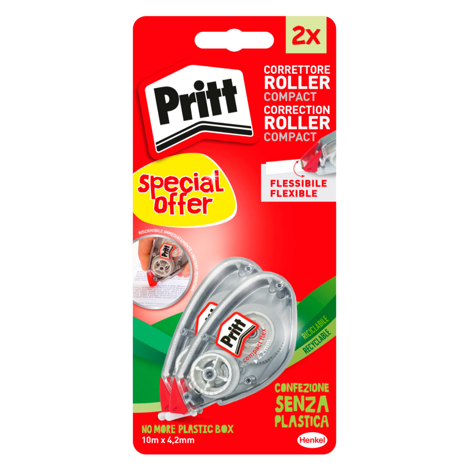 Pritt Compact Flex Roller Correttore a Nastro - Confezione da 2 Roller da 10 Metri