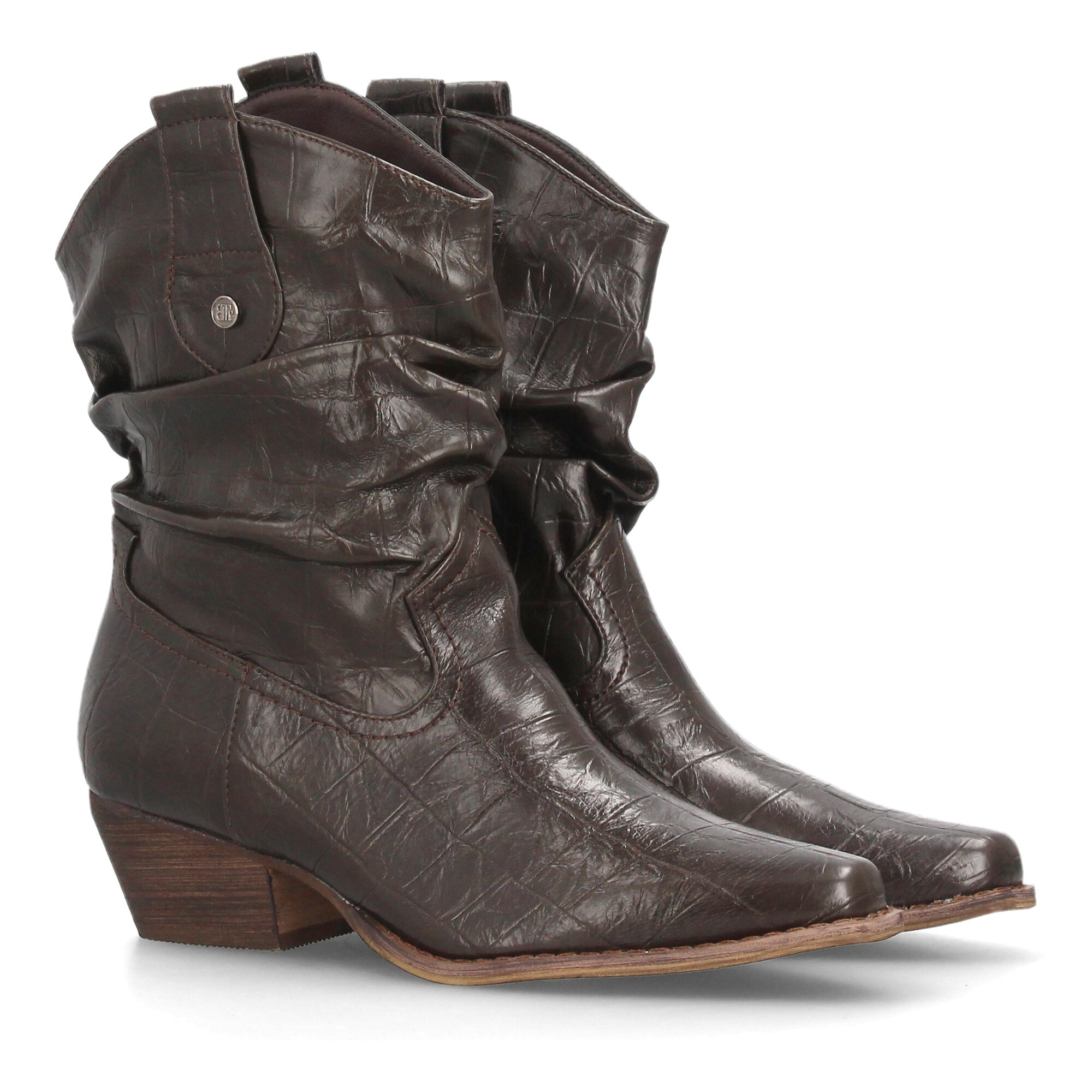 Botines cowboy fruncidos con grabado de cocodrilo para mujer