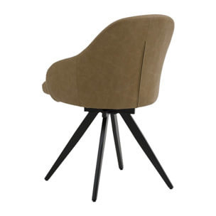 Set di 4 sedie girevoli COVENT in similpelle marrone e gambe in metallo nero, con braccioli