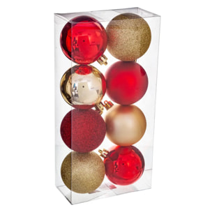 Lot de 8 boules D.7cm rouge or
