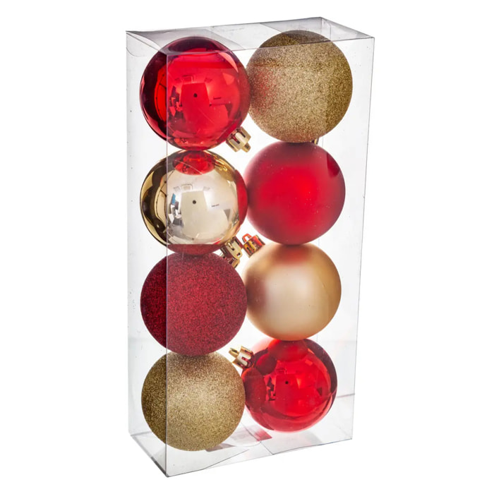 Lot de 8 boules D.7cm rouge or