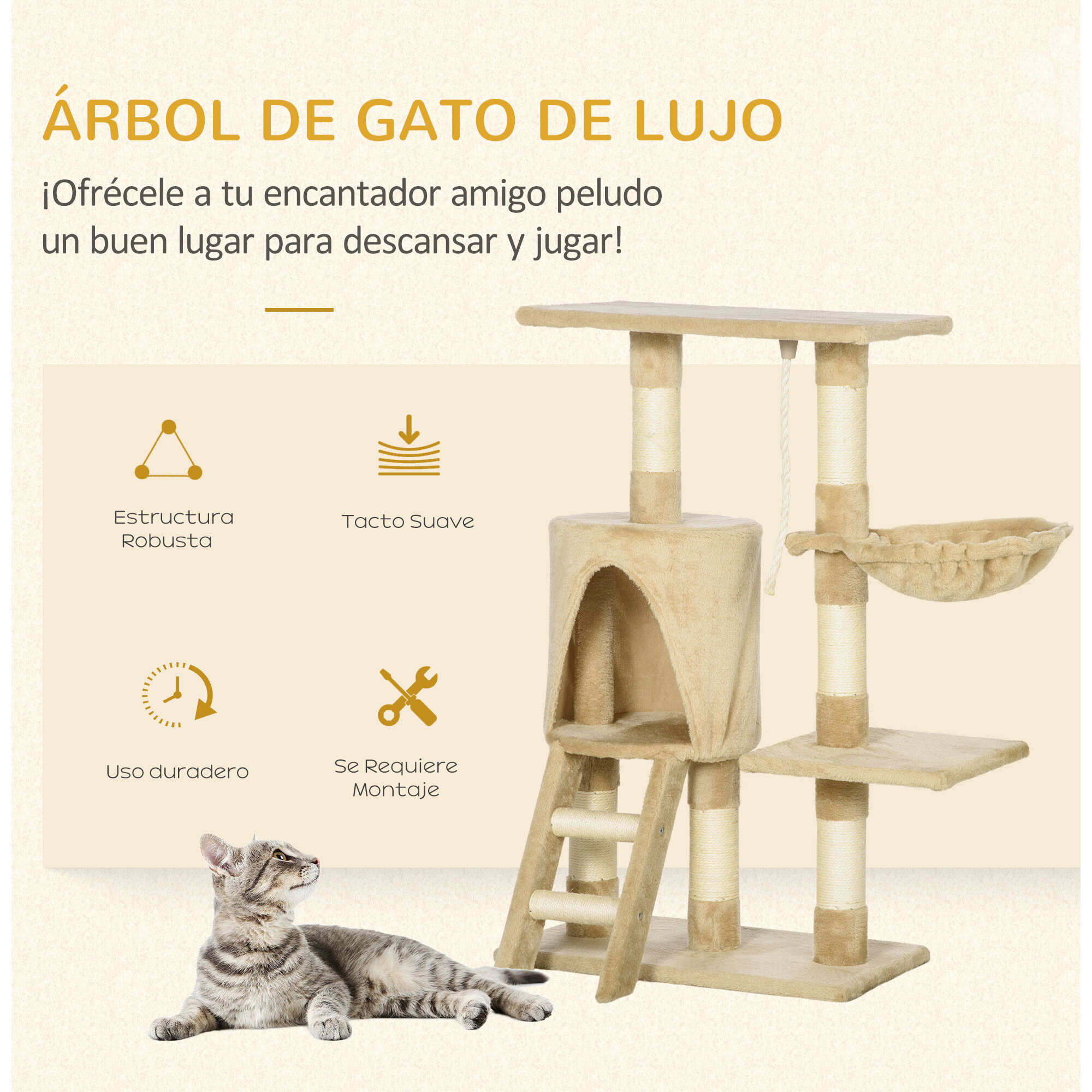 árbol de Gatos de Madera Felpa y Sisal 30x55x96cm Marrón