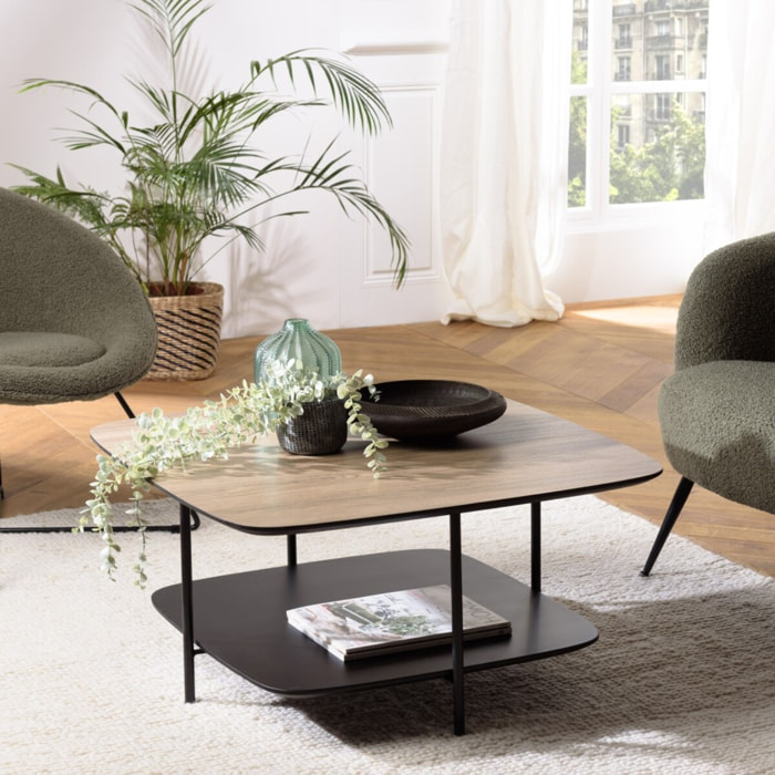 JULIA - Table basse 2 plateaux MM bi-matière mocha/noir pieds métal