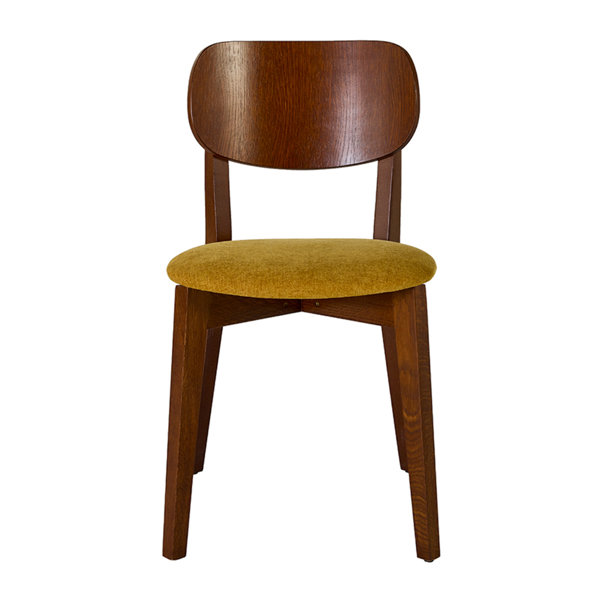 Chaises vintage en bois foncé chêne et tissu effet velours jaune moutarde (lot de 2) LUCIA