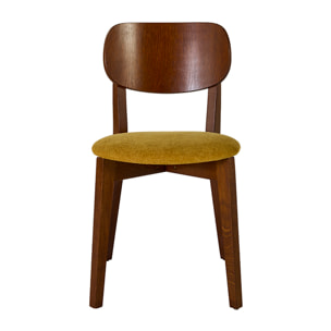 Chaises vintage en bois foncé chêne et tissu effet velours jaune moutarde (lot de 2) LUCIA