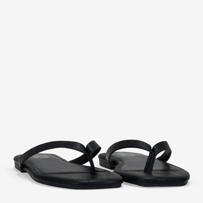 Sandalias de dedo negras efecto cocodrilo