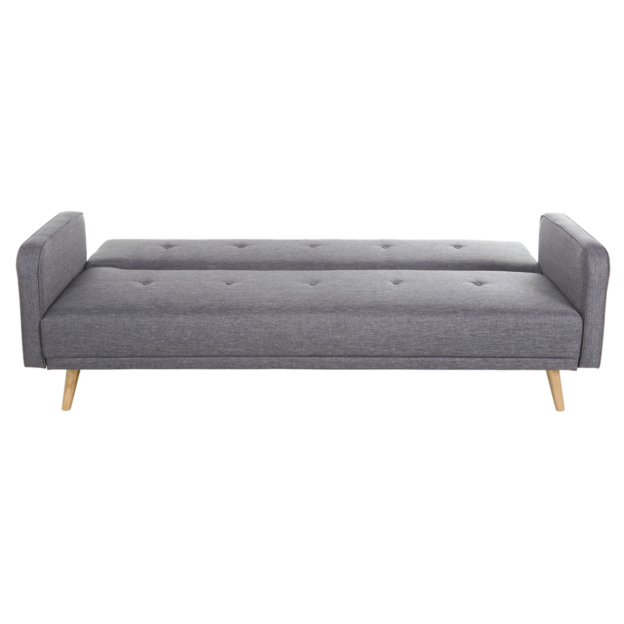 Canapé convertible scandinave 3 places en tissu gris foncé et bois clair ULLA