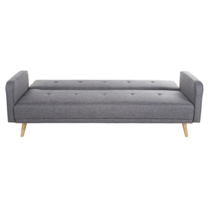 Canapé convertible scandinave 3 places en tissu gris foncé et bois clair ULLA