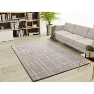 CALEDONIA Alfombra con diseño geométrico y relieve en beige, varias medidas disponibles.