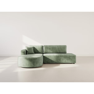 Miro - Canapé d'angle gauche 4 places convertible avec coffre en velours texturé - Vert sauge