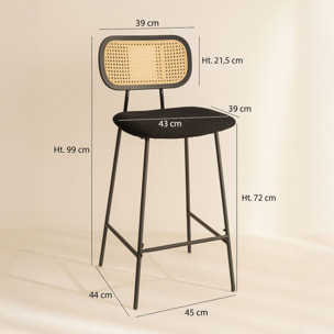Lot de 2 chaises de bar en bois et velours noir NOSARA