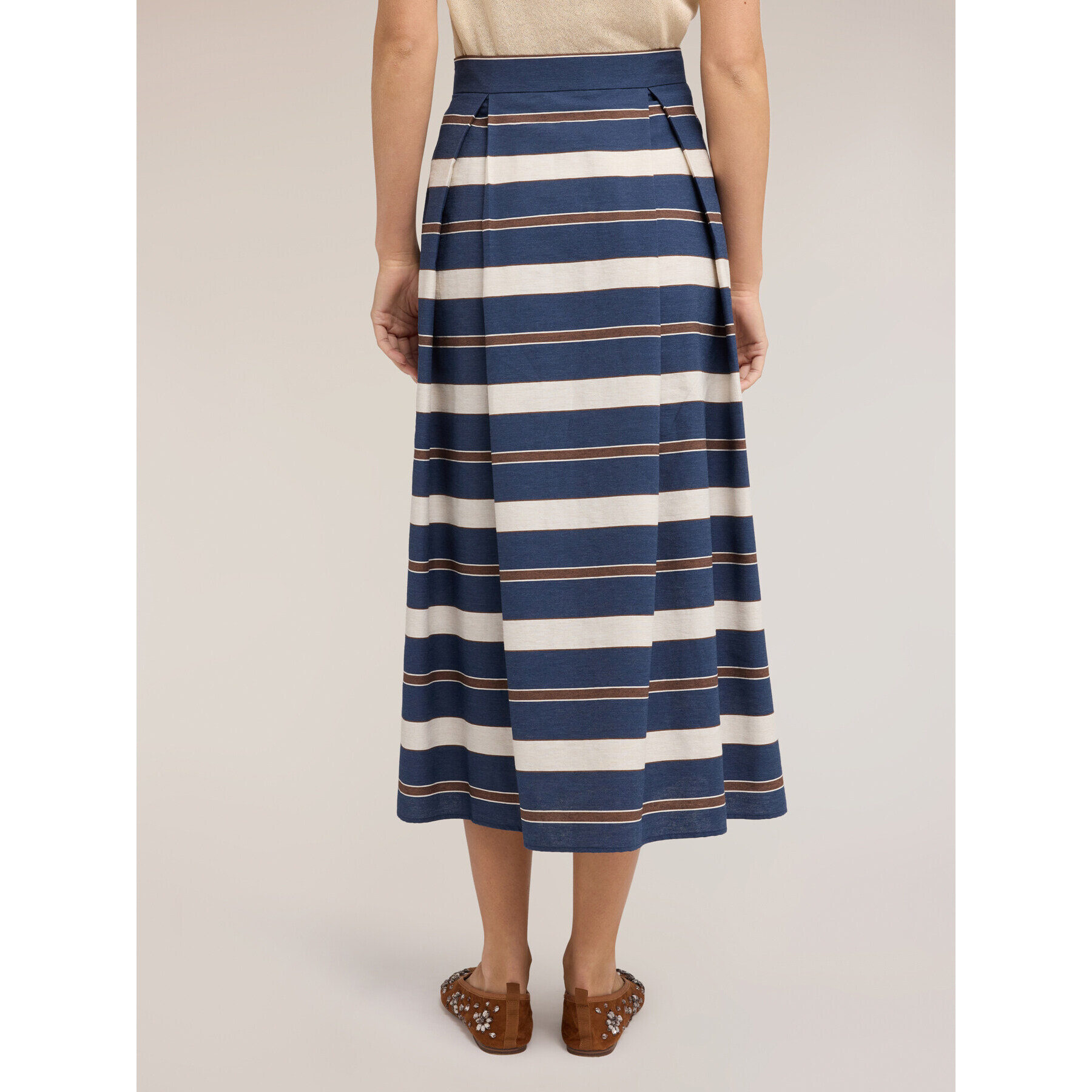 Motivi - Falda plisada de rayas estampadas - Azul