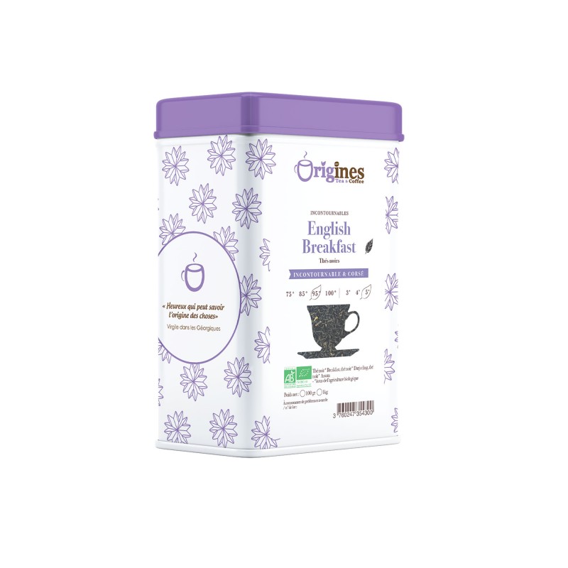 English Breakfast - Thés Noirs Bio de Ceylan et d'Inde - Boîte Métal 100g