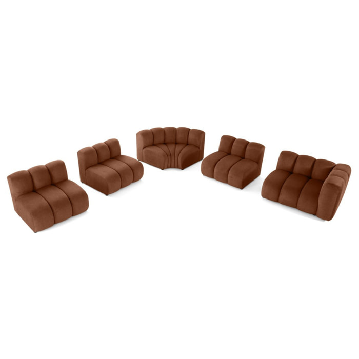 Debbie - canapé modulable d'angle gauche 5 places en tissu texturé - Terracotta