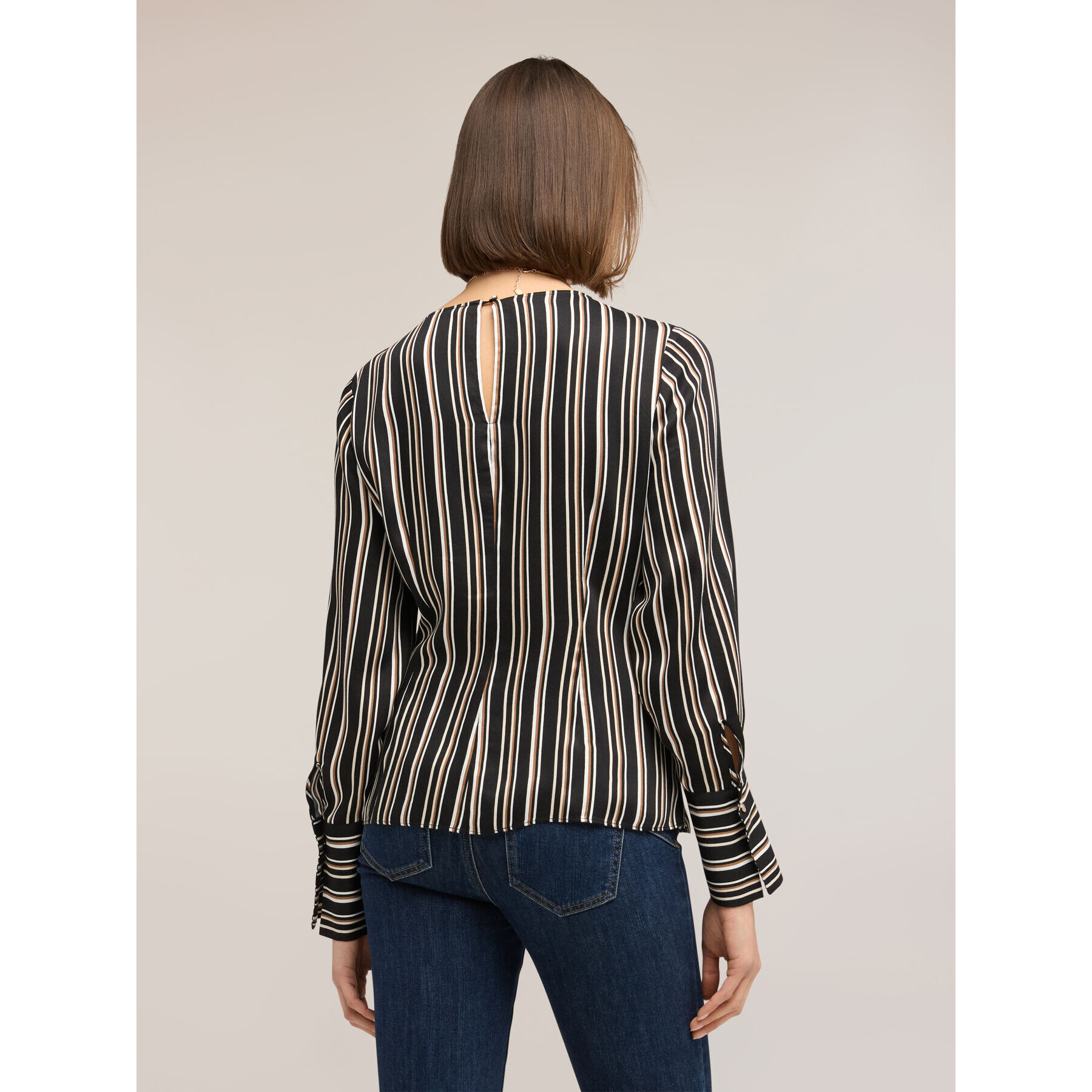 Motivi - Blusa a righe con incrocio - Grigio