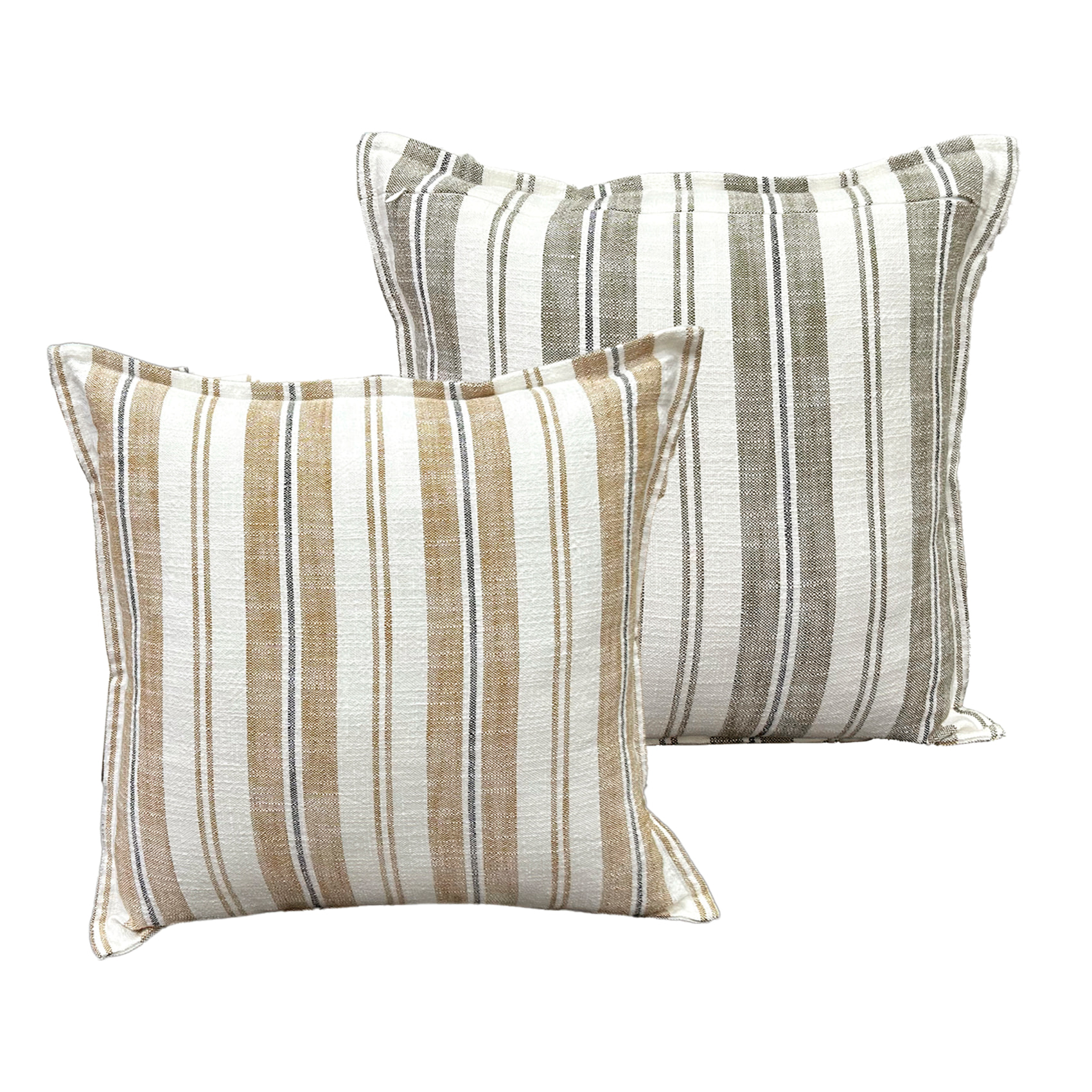 Housse de coussin  recto-verso 100% coton rayures tapissier LOURMARIN - Jaune Ocre
