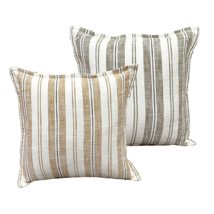 Housse de coussin  recto-verso 100% coton rayures tapissier LOURMARIN - Jaune Ocre