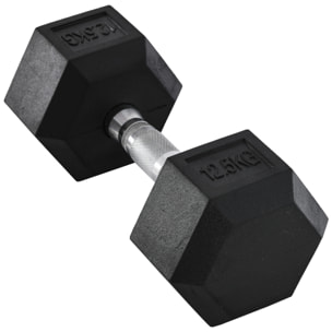 Haltère hexagonal 12,5 Kg - hexagon dumbbell musculation fitness - fonte caoutchouté