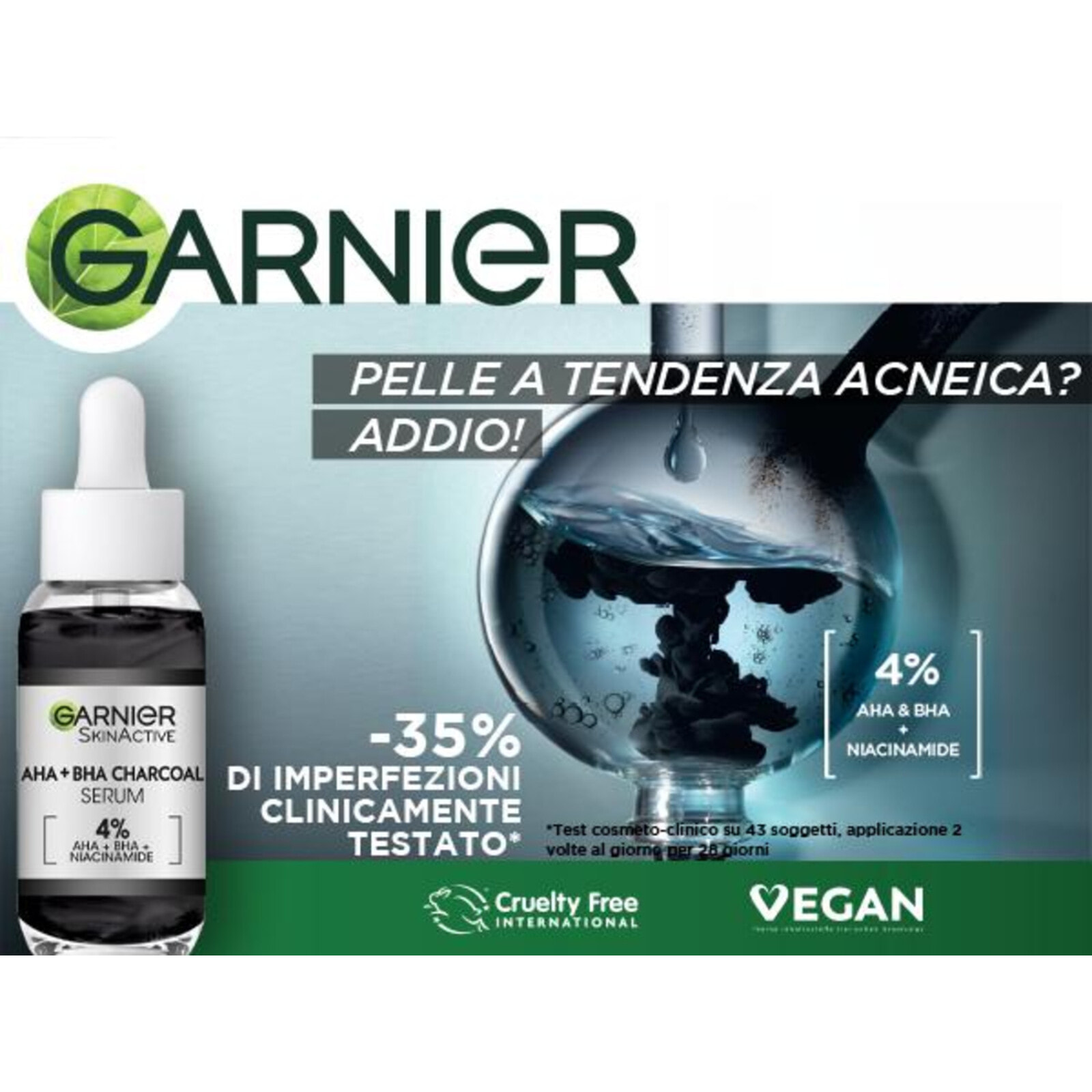 Siero Viso Anti-Imperfezioni Purificante PureActive AHA + BHA con Carbone Niacinamide e Acido Salicilico - Flacone da 30ml