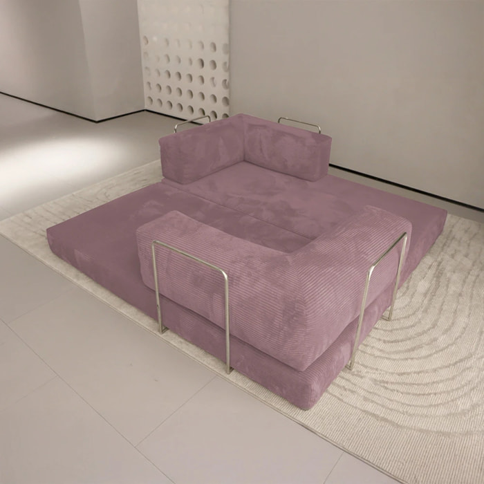 TRENDY - Canapé compressé 5 places angle modulable en velours côtelé rose